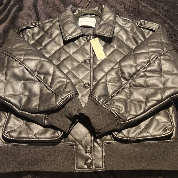 Rebecca Minkoff Black Diamond Quilted Bomber Jacket Size XL Oversized - Picture 8 of 11